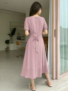 DAZY Surplice Neck Puff Sleeve Dress - Pink - View 5