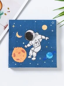 20pcs/Set Paper Disposable Napkin, Rocket & Astronaut Pattern Paper Dinner Napkin For Party,Christmas