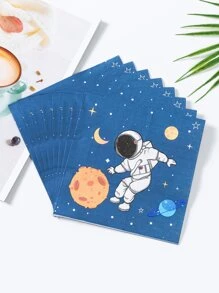 20pcs/Set Paper Disposable Napkin, Rocket & Astronaut Pattern Paper Dinner Napkin For Party,Christmas