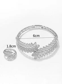 1 Set 18K Gold Plated Floral Bangle & Ring Set, 1 Bangle 1 Ring For Women - Silver - View 4