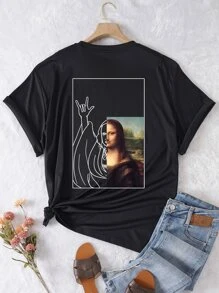 SHEIN LUNE Plus Mona Lisa Print Tee - Black - View 1