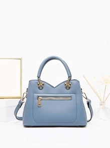 Lightweight, Portable Casual, Fashion Stitching Detail Handbag, Fashion Artificial Leather Crossbody Bag, Women's Office & Work Purse for Women, Rookies & White-collar Workers For Girls, Women, College Students, Rookies & White-collar Workers For Fall, Winter Essential, For Work, Office, Commute, For Autumn & Winter, Outdoors - Blue - View 2