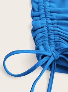 SHEIN ICON 水鑽字母圖案側抽繩短款T恤 - 藍色 - 查看 3