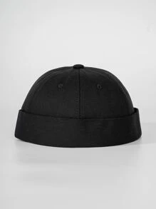 Men Solid Docker Hat - Black - View 1