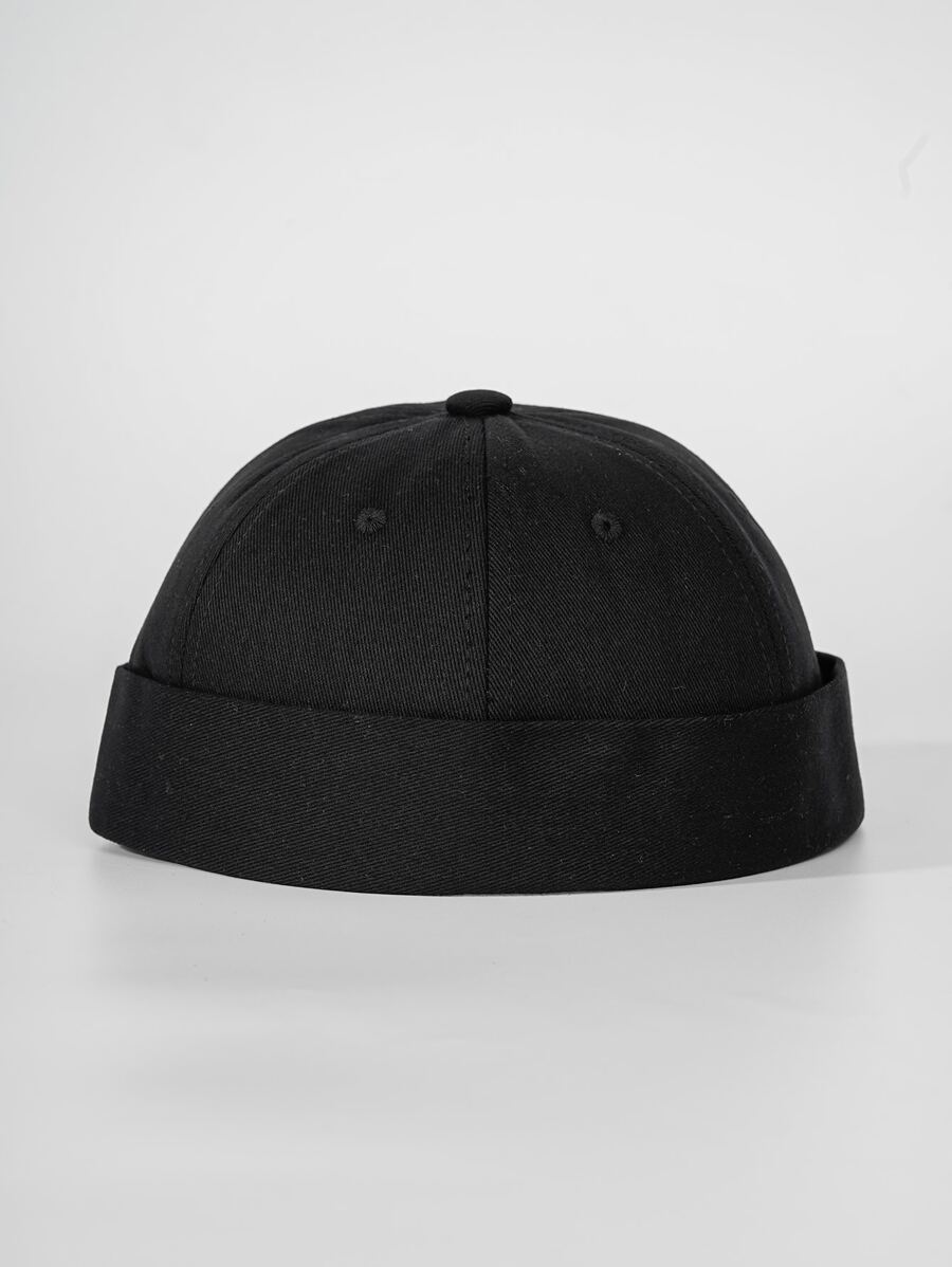 Men Solid Docker Hat - Black - View 1