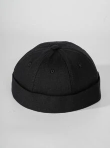 Men Solid Docker Hat - Black - View 3