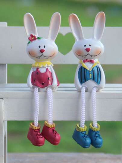 2入組/套合成樹脂花園可愛兔子設計花園雕像適用於裝飾用品