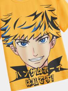 SHEIN Boys Figure & Slogan Graphic Tee - Yellow - View 3