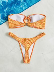 花卉印花環鏈抹胸夏季海灘比基尼套裝 - 彩色 - 查看 2