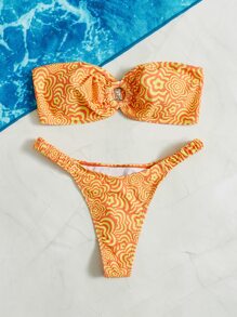 花卉印花環鏈抹胸夏季海灘比基尼套裝 - 彩色 - 查看 4