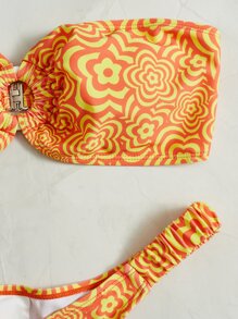 花卉印花環鏈抹胸夏季海灘比基尼套裝 - 彩色 - 查看 5