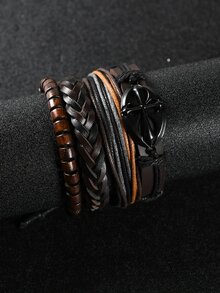 Hombres Pulsera decoración cruzada - Café - Ver 1