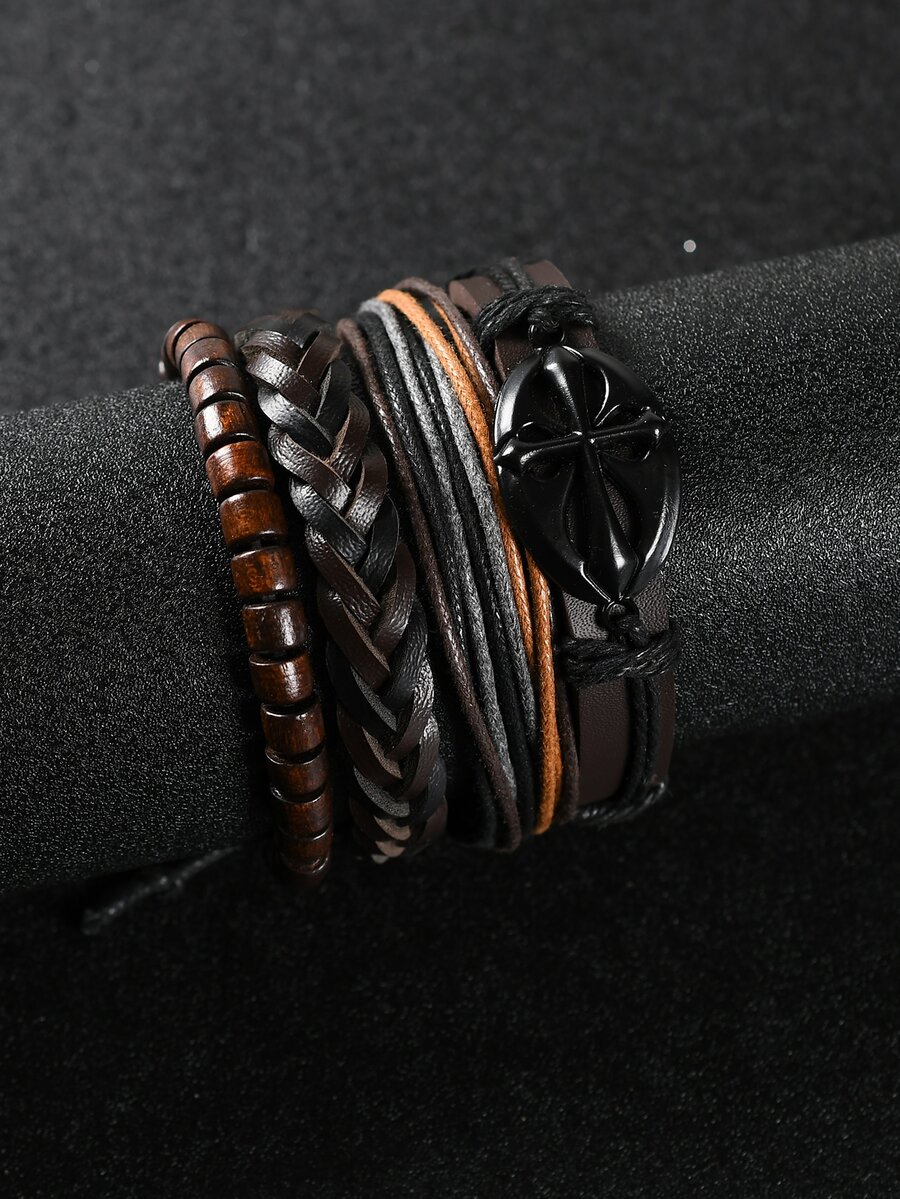Hombres Pulsera decoración cruzada - Café - Ver 1