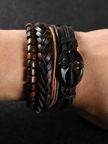 Hombres Pulsera decoración cruzada - Café - Ver 2