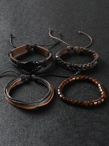 Hombres Pulsera decoración cruzada - Café - Ver 3