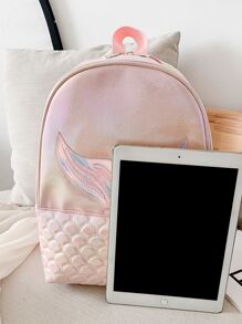 Girls Holographic Quilted Pattern Fish Tail Decor Classic Backpack