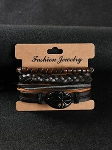 Hombres Pulsera decoración cruzada - Café - Ver 5