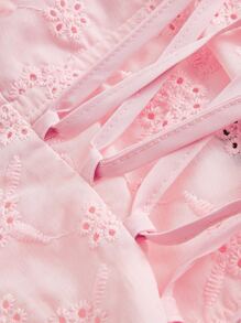 SHEIN MOD 提花前繫帶泡泡袖褶邊側邊綁帶襯衫 - 淺粉色 - 查看 4