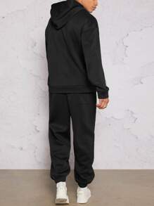 Manfinity VCAY Áo hoodie túi vá chữ cho nam và quần nỉ cạp rút dây, dành cho mùa thu đông, quần áo - màu đen - Xem 2