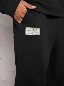 Manfinity VCAY Áo hoodie túi vá chữ cho nam và quần nỉ cạp rút dây, dành cho mùa thu đông, quần áo - màu đen - Xem 6