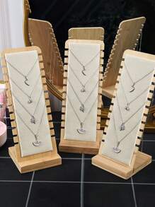 1pc Wooden Jewelry Storage Rack, Minimalist Rectangle Necklace Storage Rack For Table, Gift For Valentine's Day - Beige - View 10