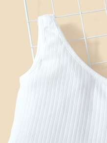 SHEIN 小女童單肩上衣和格紋印花搭扣細節裙裤 - 彩色 - 查看 3