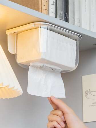 1入組免打孔壁掛式塑料紙巾收納盒家用簡約透明紙巾收納盒