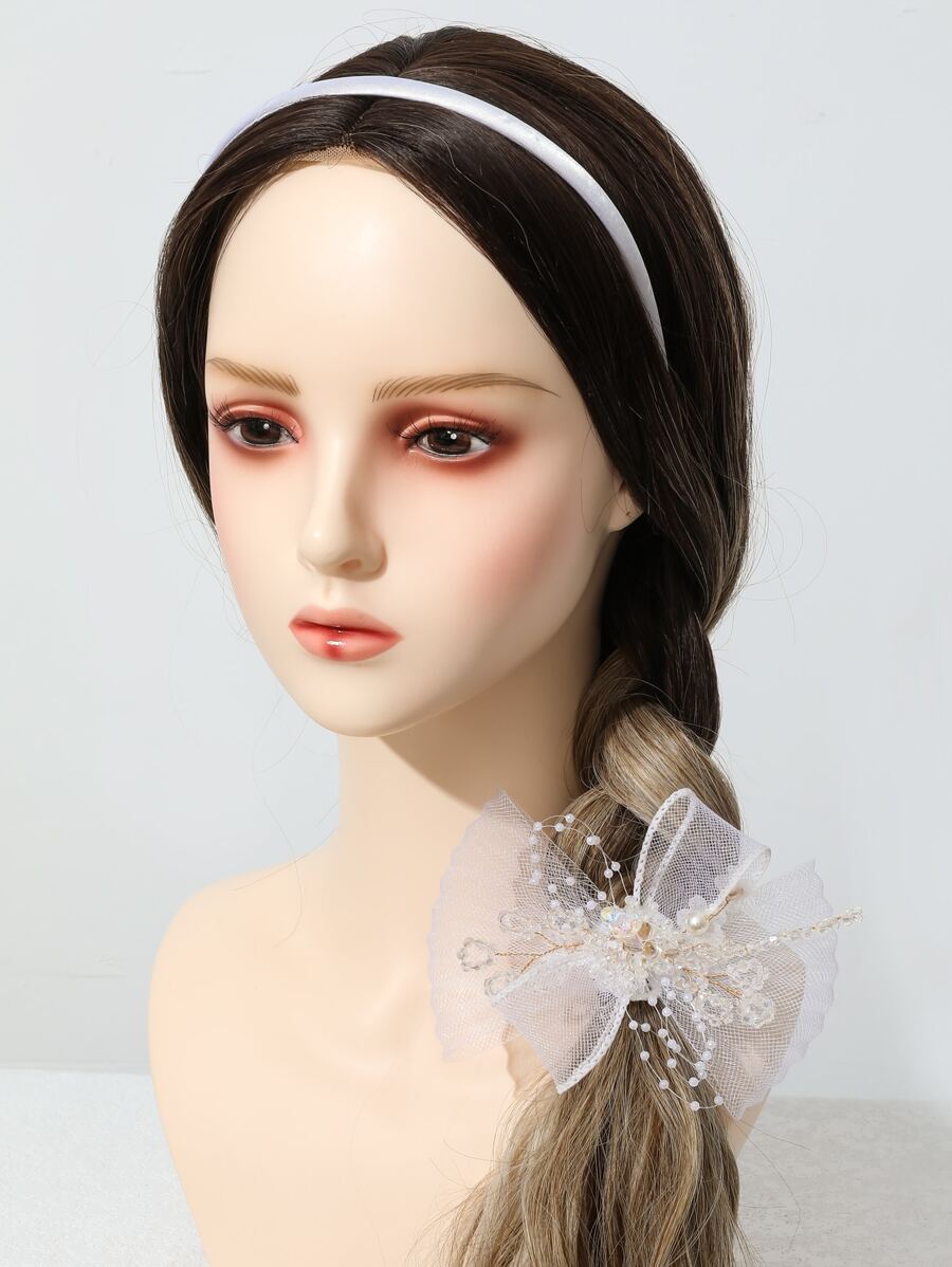 Băng đô cưới chắc chắn & Trang trí nơ Kẹp tóc cô dâu - trắng - Xem 1