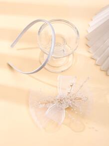 Băng đô cưới chắc chắn & Trang trí nơ Kẹp tóc cô dâu - trắng - Xem 3