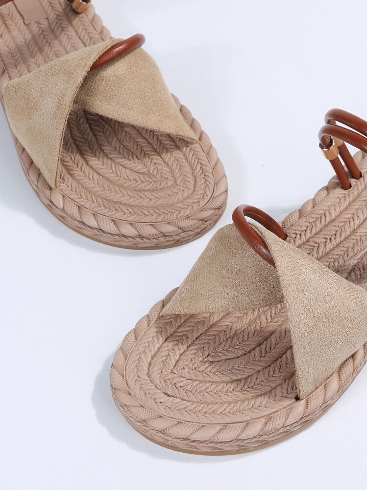 新作 夏秋用 白 ラウンドトゥ カジュアル サンダル、エレガントなグラディエーターデザイン ビーチサンダル - アプリコット - 見る 7