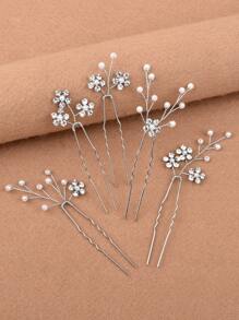 5 chiếc Kim Cương Giả & Ngọc Trai Giả Trang Trí Kẹp Tóc Cô Dâu - Bạc - Xem 2