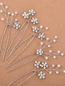 5 chiếc Kim Cương Giả & Ngọc Trai Giả Trang Trí Kẹp Tóc Cô Dâu - Bạc - Xem 3