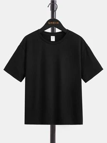 SHEIN Boys Playing Card & Slogan Graphic Drop Shoulder Tee - Black - View 2