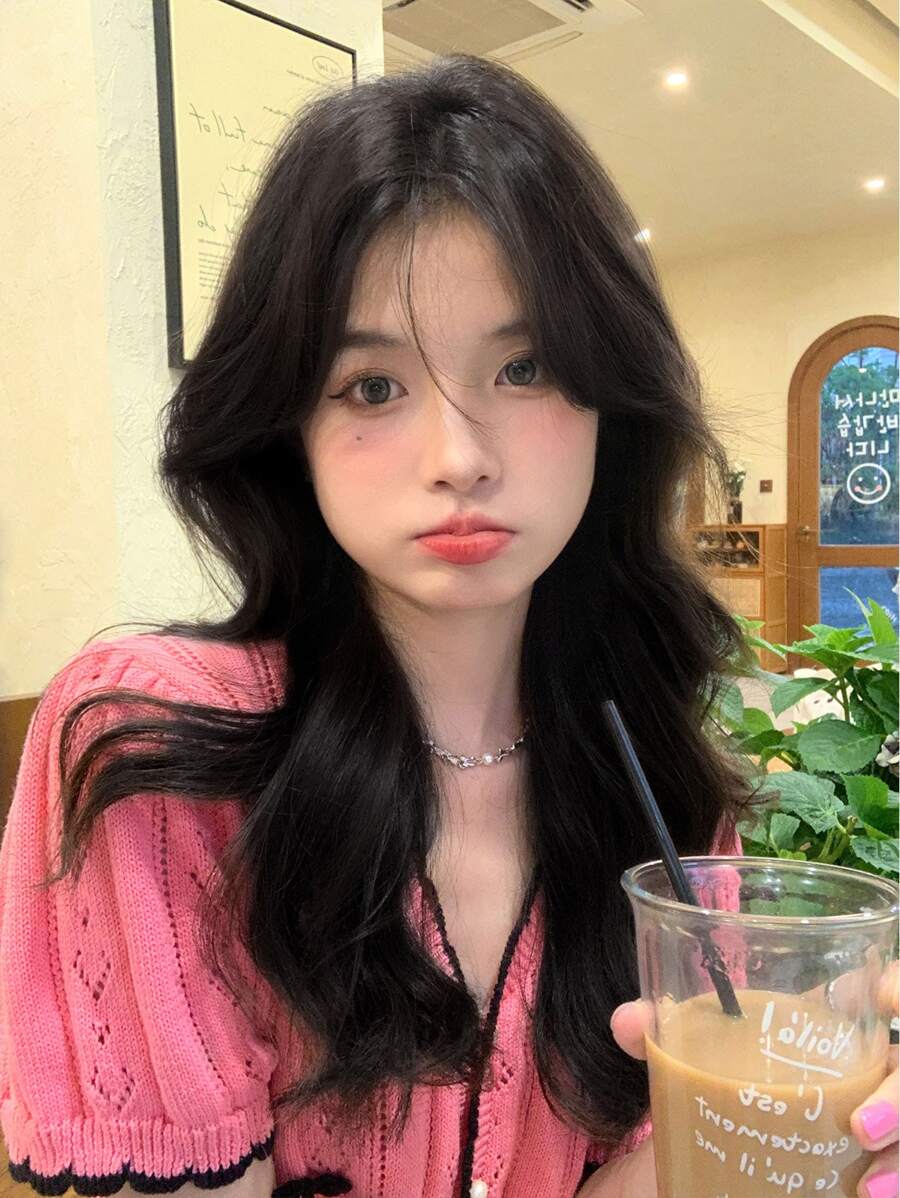 T-shape Lace Center-parting Front Long Curly Wig, 13*4*1 Black Brown Semi-machine Made Wig For Daily Wear, Natural And Realistic - Brown - View 1