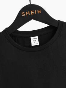 SHEIN Boys Playing Card & Slogan Graphic Drop Shoulder Tee - Black - View 3