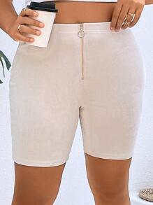 Calvaya Plus Zip Fly O-ring Cycling Shorts - Beige - View 2