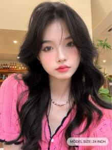 T-shape Lace Center-parting Front Long Curly Wig, 13*4*1 Black Brown Semi-machine Made Wig For Daily Wear, Natural And Realistic - Brown - View 2