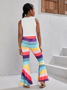 SHEIN Girls Letter Graphic Tank Top & Colourblock Flare Leg Trousers - Multicolor - View 2