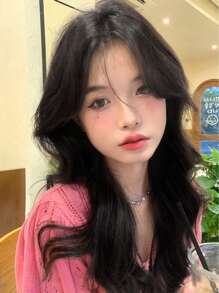 T-shape Lace Center-parting Front Long Curly Wig, 13*4*1 Black Brown Semi-machine Made Wig For Daily Wear, Natural And Realistic - Brown - View 3