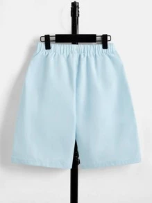 SHEIN Boys Coconut Tree & Letter Graphic Drawstring Waist Shorts - Baby Blue - View 2