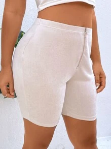 Calvaya Plus Zip Fly O-ring Cycling Shorts - Beige - View 5