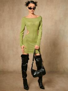 SHEIN ICON Cut Out Waist Backless Bodycon Dress - Lime Green - View 5