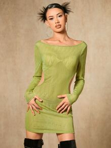 SHEIN ICON Cut Out Waist Backless Bodycon Dress - Lime Green - View 2