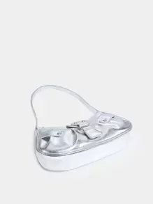 金屬質感鉚釘裝飾流浪包 - 銀色 - 查看 3