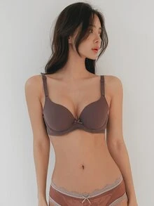 DAZY Áo ngực & Áo lót Nữ Nơ Bướm màu trơn - Màu nâu Sô-cô-la - Xem 4