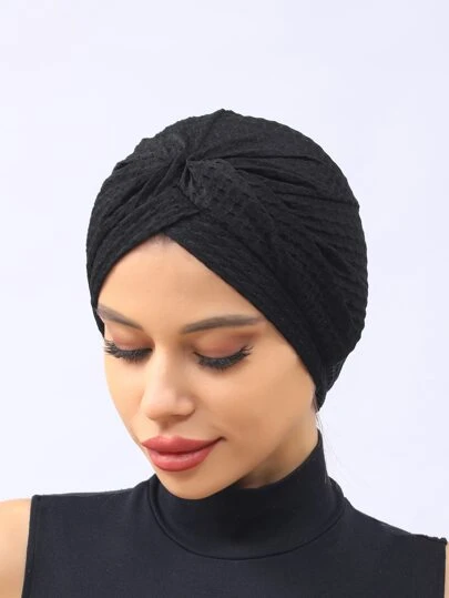 纯色褶皱头巾帽，优雅休闲斋月头巾，时尚男女通用帽，头巾发饰，发帽，头巾睡帽