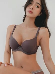 DAZY Áo ngực & Áo lót Nữ Nơ Bướm màu trơn - Màu nâu Sô-cô-la - Xem 3