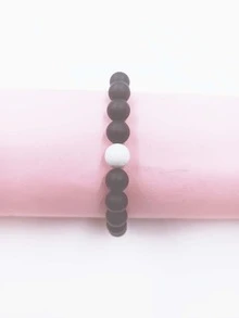 Stone Beaded Bracelet - Black and White - View 1