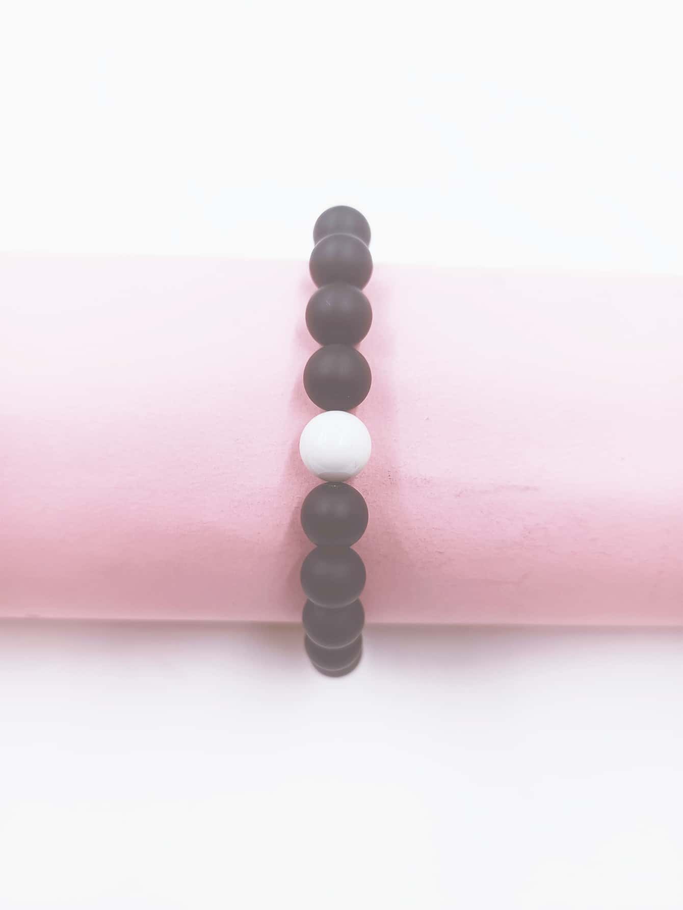 Stone Beaded Bracelet - Black and White - View 1