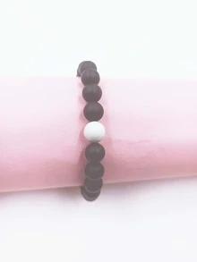 Stone Beaded Bracelet - Black and White - View 2
